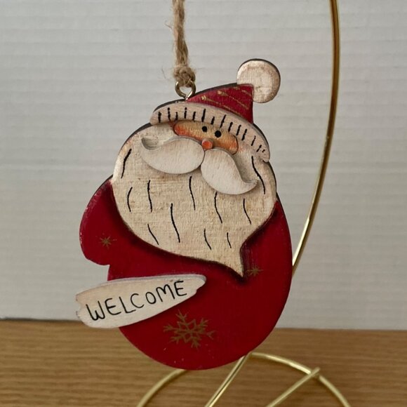 Wooden Santa Claus Christmas Ornaments Set Of 3 Crazy Mountain Rustic Country - Picture 4 of 7